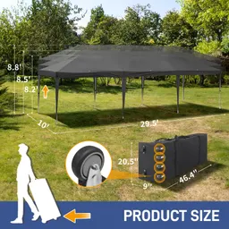 Abrigo dobrável de 10x30ft, cinzento escuro, sem vedação, estrutura de plástico com pulverização branca e 8 sacos de areia com saco de transporte, em tecido Oxford