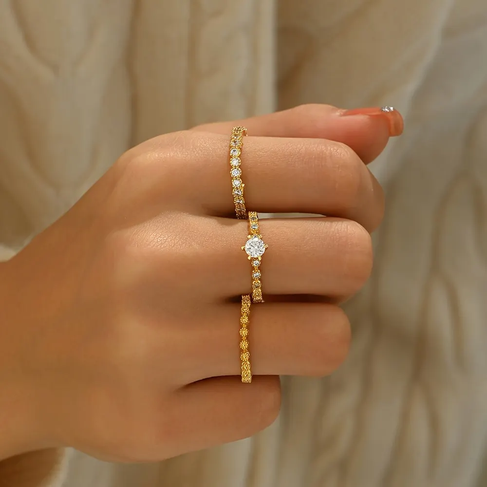 14K ゴールド スパークル リング セット