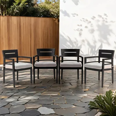 Conjunto de 4 cadeiras de jantar fixas de alumínio para pátio exterior, com almofadas de tecido Sunbrella resistentes ao exterior