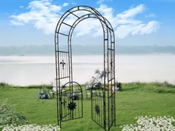 メタルガーデンアーチ（ドア付き）、つる性植物用アーボルトレリス、屋外ウェディング