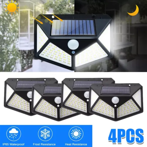 4x 태양광 PIR 모션 센서 벽등 LED 아웃도어 정원 보안등