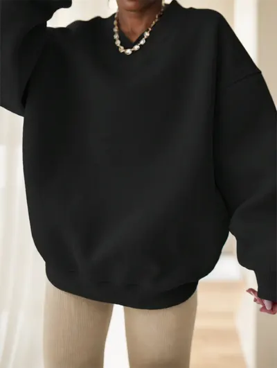 Sweatshirt oversized com ombro caído, de cor sólida, para mulheres