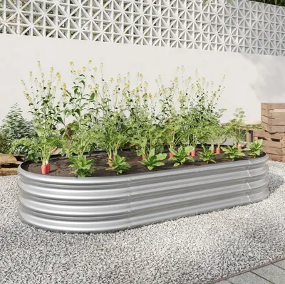 Oval stor upphöjd trädgårdsrabatt av metall för växter, grönsaker och blommor