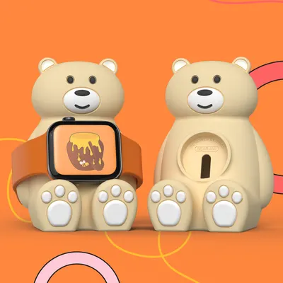 Подставка-зарядка для iWatch  Милый Медведь  - Совместима с Series 9-1, все размеры, ночной режим