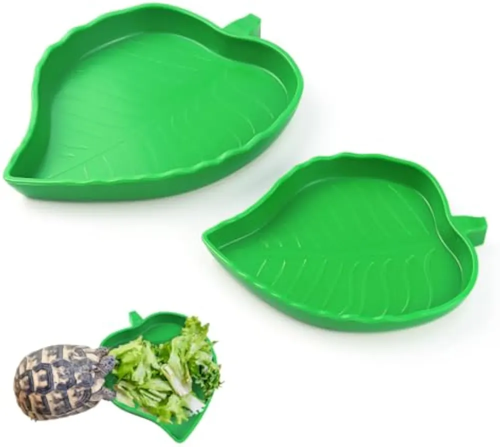 2 taças de comida e água para répteis em forma de folha