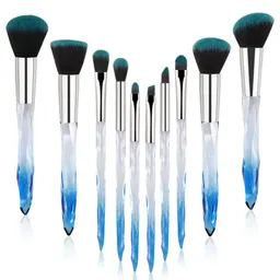 Pincéis de Maquilhagem Profissionais, 10 Peças, Azul Cristal