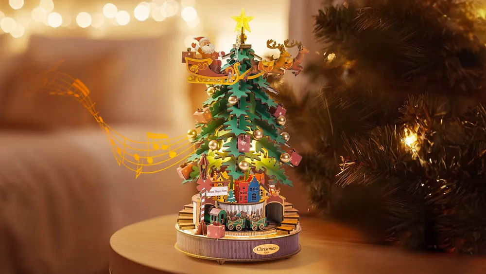Quebra-cabeças de árvore com melodia de Natal, kit modelo DIY