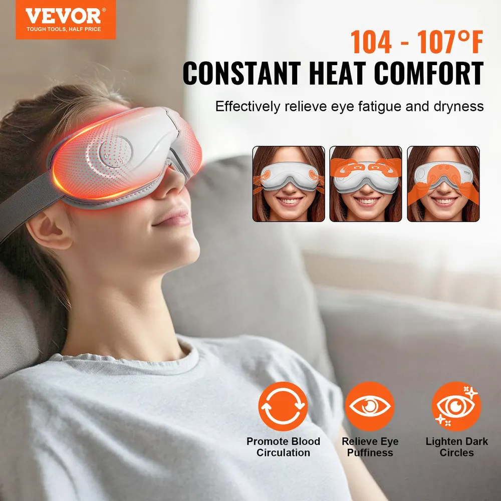 VEVOR Massajador ocular com aquecimento e comando à distância, dispositivo de cuidado ocular, 5 modos, música Bluetooth