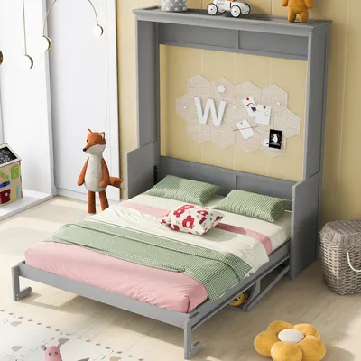 Murphy-säng i queen size med hylla, grå