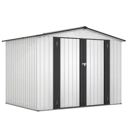 8 X 6 Ft Utomhusförråd, Vädertåliga metallförråd med 2 låsbara dörrar, verktygsförråd för trädgård, bakgård, gräsmatta, vit