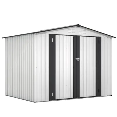 Armazém Exterior 8 X 6 Pés, Armazéns Metálicos Resistentes a Todas as Condições com 2 Portas Trancáveis, Armazém de Ferramentas para Jardim, Quintal, Relvado, Branco