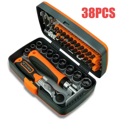 Conjunto de 38 peças de bits de chave de fenda com catraca, soquete, fenda, Phillips, Pozi, Torx, hexadecimal