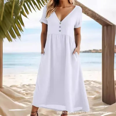 Vestido de color liso con temperamento para ir al trabajo