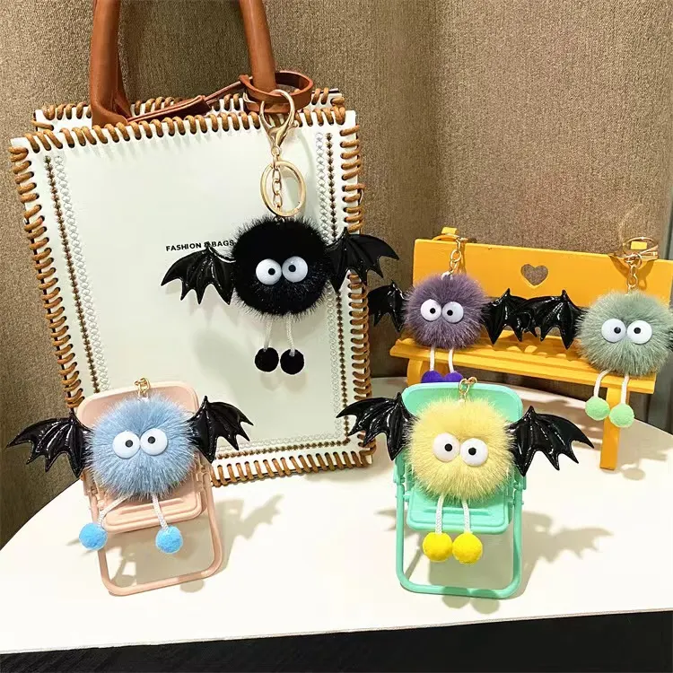 Pingente de Bolsa de Diabrete Falso de Pelo de Mink Fofo e Divertido de Halloween, Chaveiro de Monstro de Pom-Pom de Pelúcia Ins