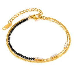 Pulseira estilo INS europeia e americana para mulheres, da fábrica de jóias OPK, aço inoxidável, design nicho, duas camadas empilhadas com pérolas, joalharia versátil para mão, por grosso