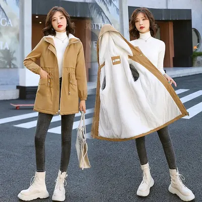 Cortavientos de longitud media con lana de cordero de invierno y chaqueta de algodón