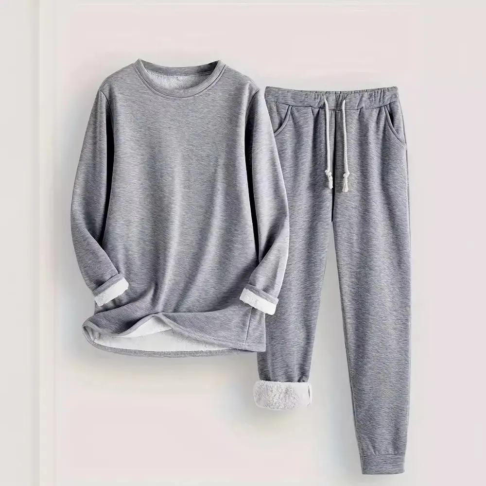 Conjunto doméstico acolchoado, de cor sólida, casual, confortável e quente