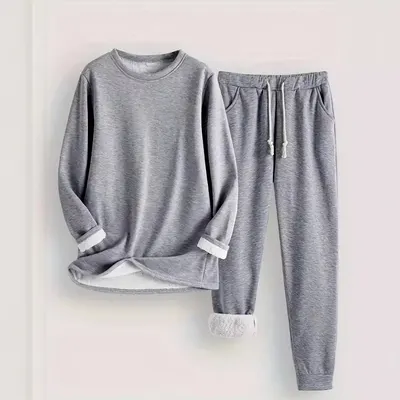 Conjunto doméstico acolchoado, de cor sólida, casual, confortável e quente