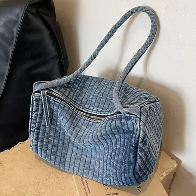 Damens Tvättad Denim Mode Stor Kapacitet Axelväska