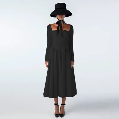 YL24423 Höst 2024 Ny Modern Söt Prinsesslång Klänning Fransk Elegant Fyrkantshals Klänning för Kvinnor