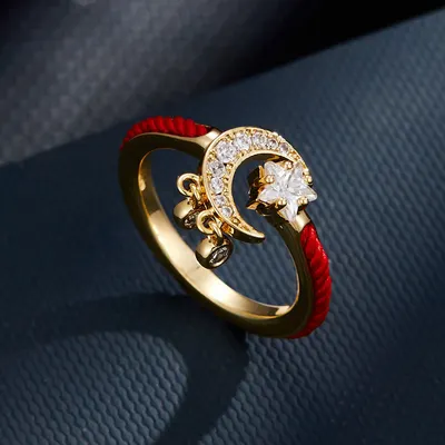 Serie de cuerda roja de Año Nuevo anillo abierto de estrella y luna diseño original nuevo estilo chino dedo índice anillo moda ajustable anillo de dedo de mujer