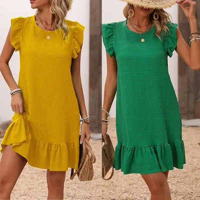 Elegant Enfärgad Sleeveless Klänning Kvinna