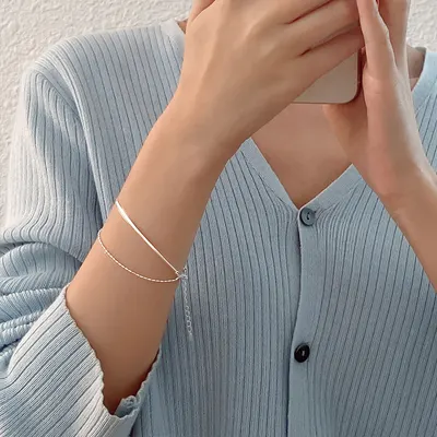 925 sterling silver cool stil dubbel lager ormbenkedja armband för kvinnor