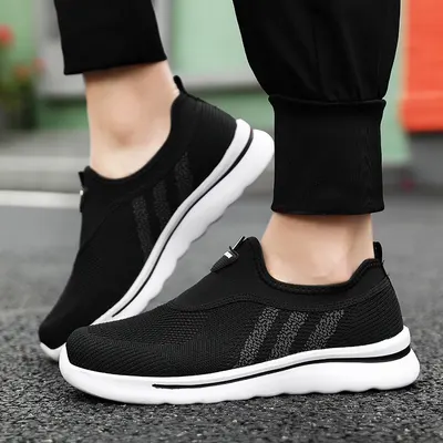 Herr gamla Peking-tygs skor, pappas skor, dragsko mjuk sula, halkfri, medelålders och äldre, mammaskor, sport casual promenadskor