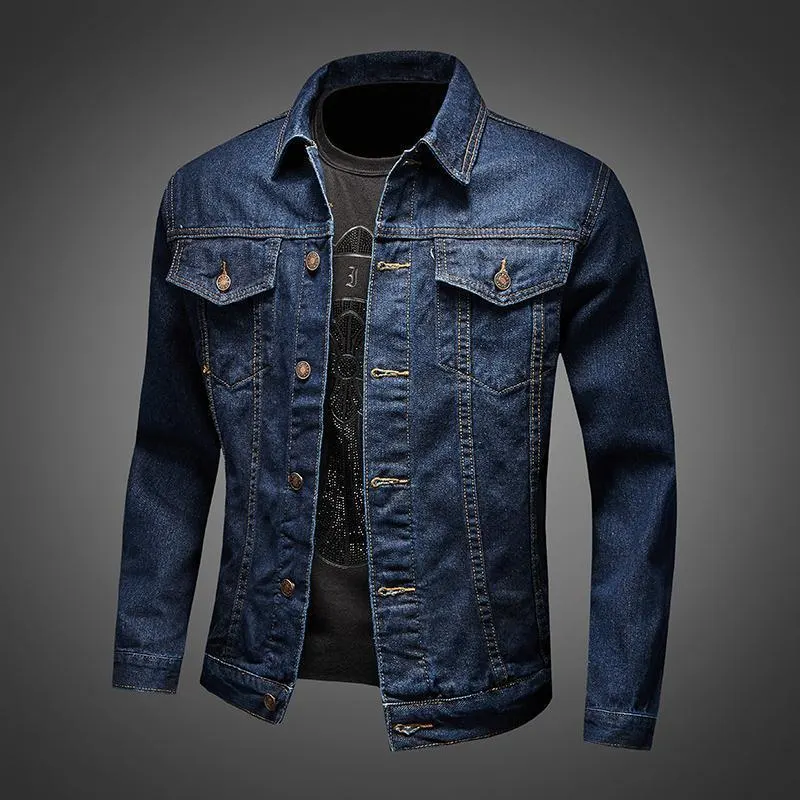 Vår och höst blå retro denimjacka mans casual mångsidig arbetsjacka koreansk stil smal snygg denimkappa