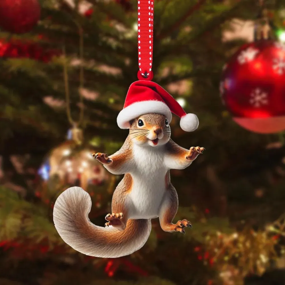 Enfeites suspensos de festa de Natal do mundo animal em acrílico plano