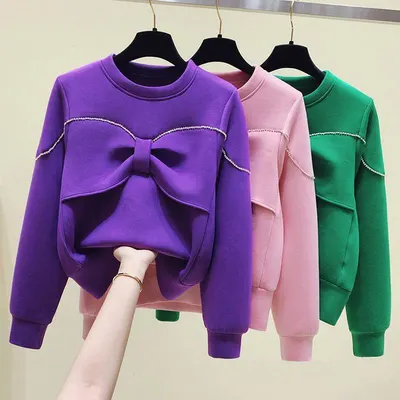 Moletom Solto Feminino Novo Outono/Inverno, Gredondo com Design de Strass, Versátil e Elegante, Laço Chic, Blusa de Moda