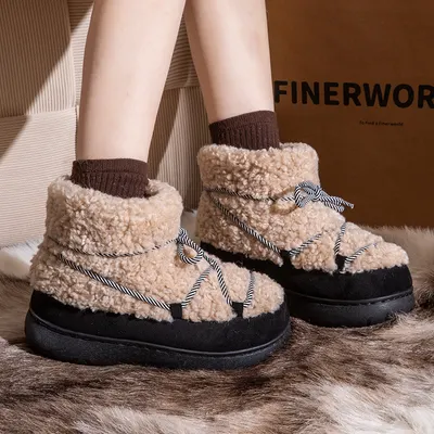 Botas de neve com sola grossa, botas de algodão novas, inverno, forradas com veludo, espessas, antiderrapantes, chinelos de algodão com sensação de veludo, para mulheres