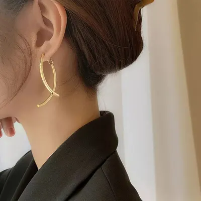 温鉴不锈钢交叉耳针金属质感耳饰女圆脸显瘦耳环女新款气质网红款