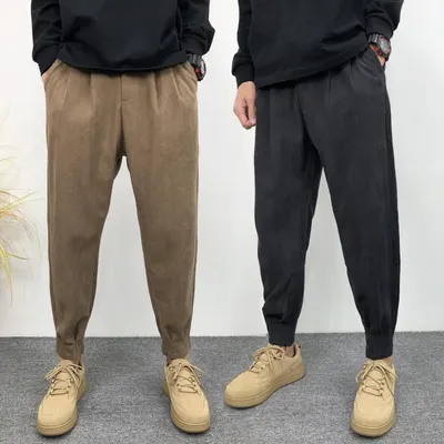 Pantalones de pana de pierna ancha sueltos, estilo hipster harén color caqui para hombre