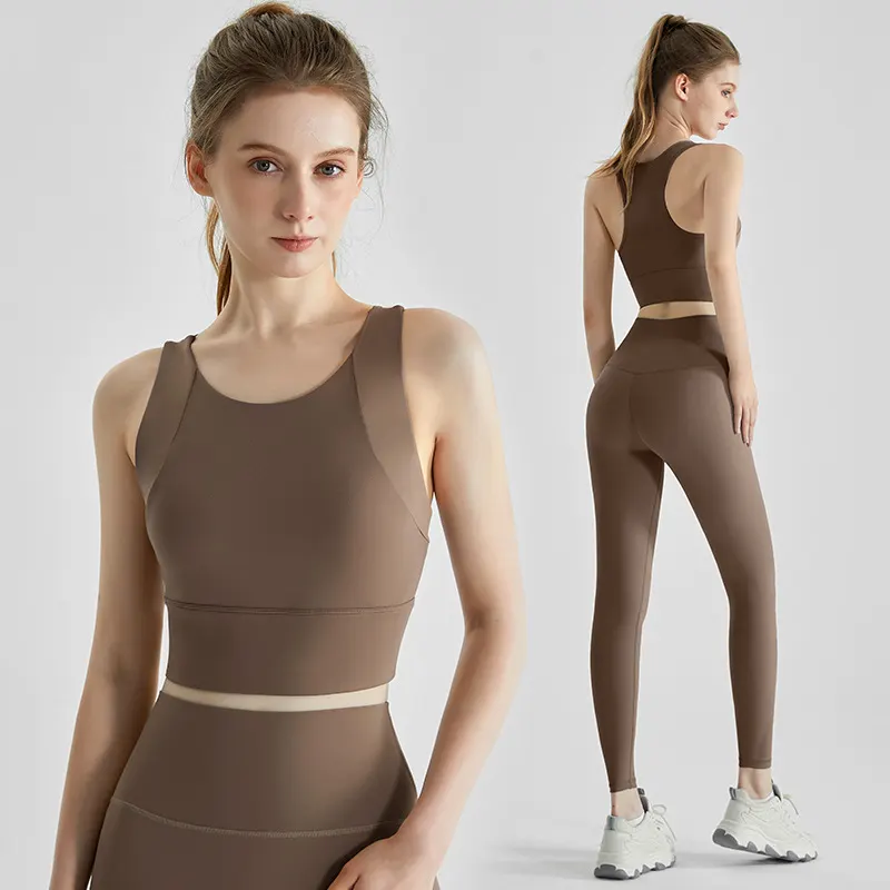 Conjunto desportivo de ioga para mulheres, colete profissional anti-choque, cintura alta, justo, sem costuras