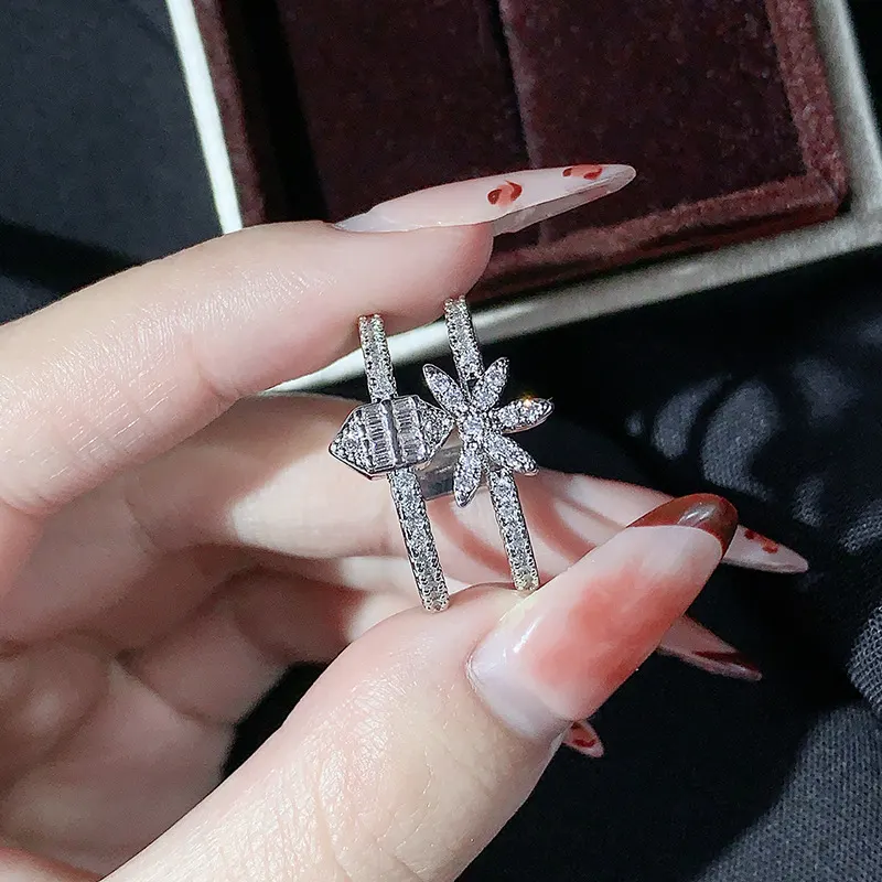 Anel de flor estilo Ins, moda, Pt950, formato de pêra de lágrima de água