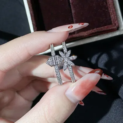 Anillo con Forma de Flor Estilo Ins de Moda Pt950 Gota de Agua Forma de Pera