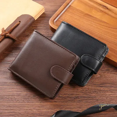 Carteira horizontal de couro PU masculina, porta-cartões, clipe de cartão de crédito