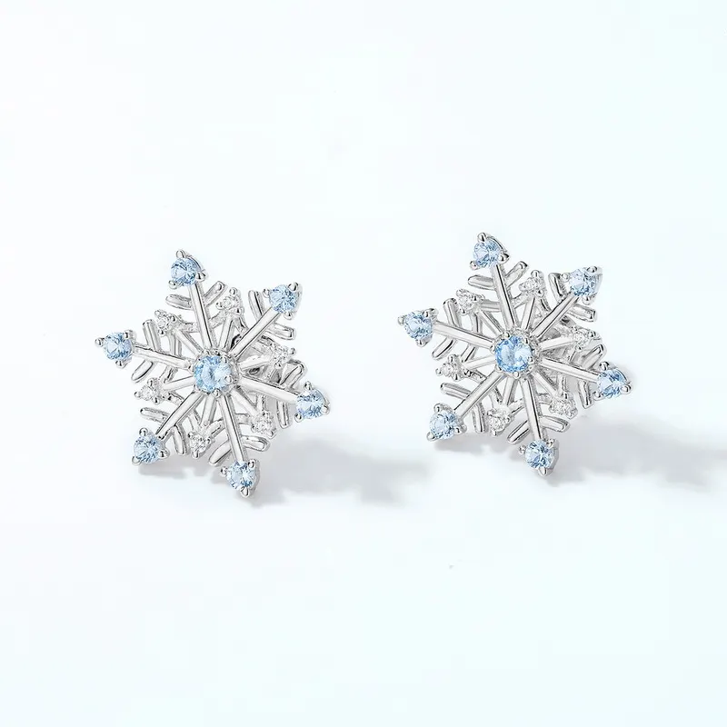 Brinco de ponta azul com cristal e floco de neve, estilo simples