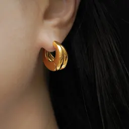 Pendientes de aro redondos dobles de oro 18K geométricos pulidos transfronterizos europeos y americanos, gruesos, sencillos y versátiles, pendientes de rosca