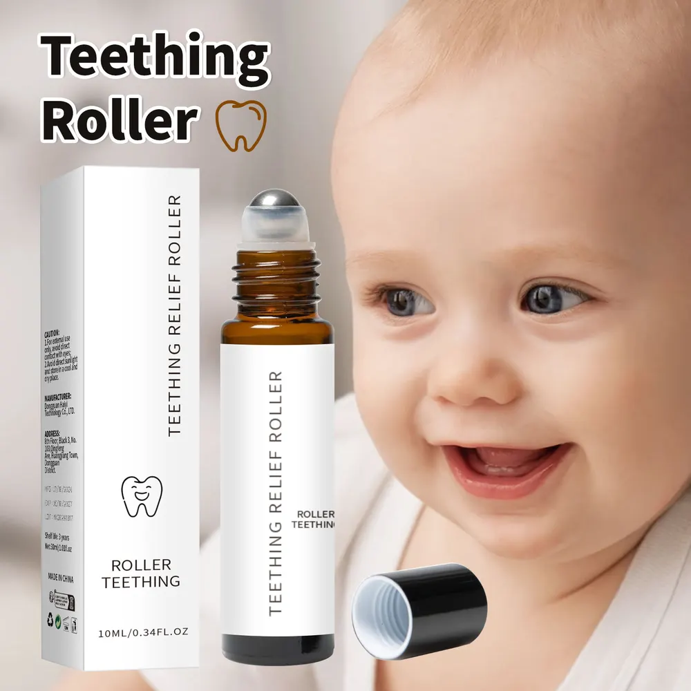 Óleo essencial para alívio da dor de dentição de bebé, venda transfronteiriça, BabyTeethingOil Roller 10ml oral