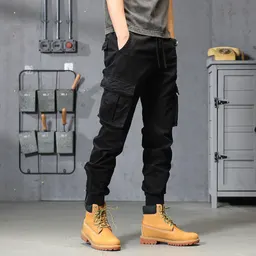 Herrens vår- och höst nya fickrikig casualbyxlös tapered trendig sportbyxa