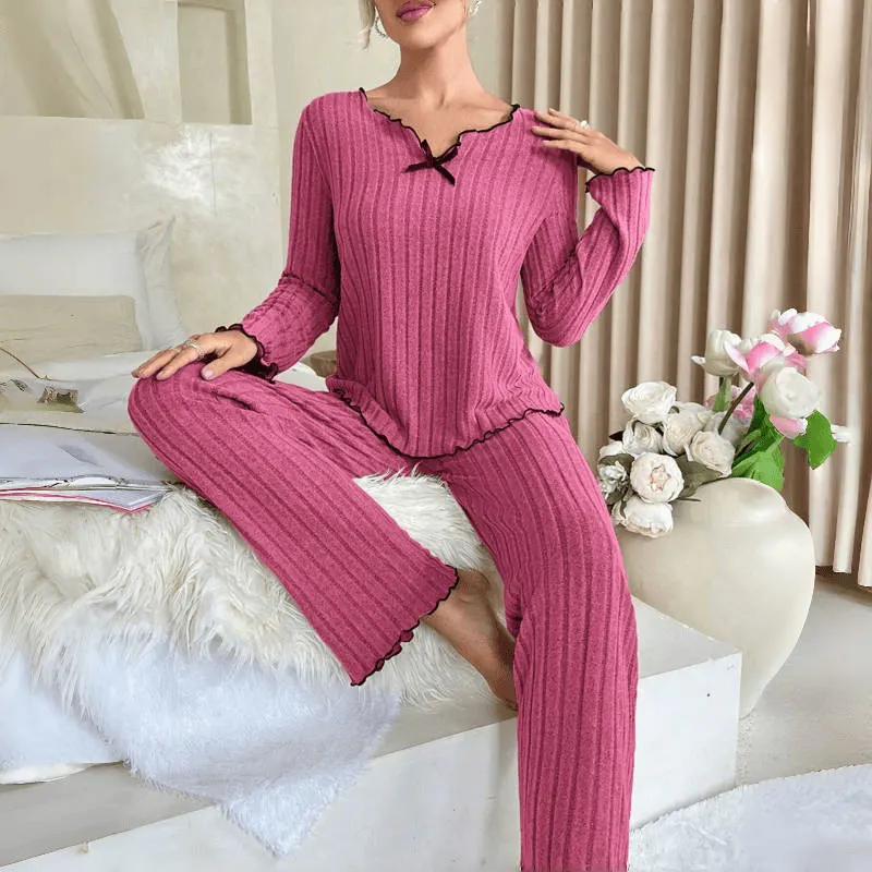 2024 ny europeisk och amerikansk stil gränsöverskridande Amazon het svart kant ribbad casual hem set randig pyjamas
