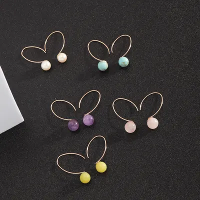 Brincos de design decorativo, gancho de ouro, pedra natural incrustada, personalizados e versáteis