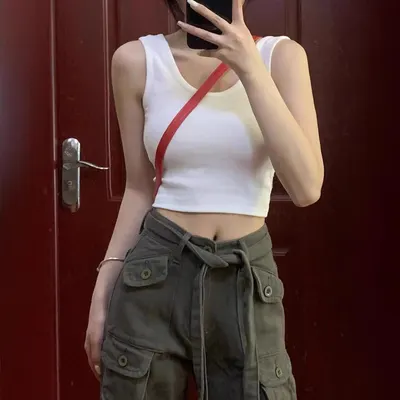 Top de cropped camisole, colete de base, para mulher