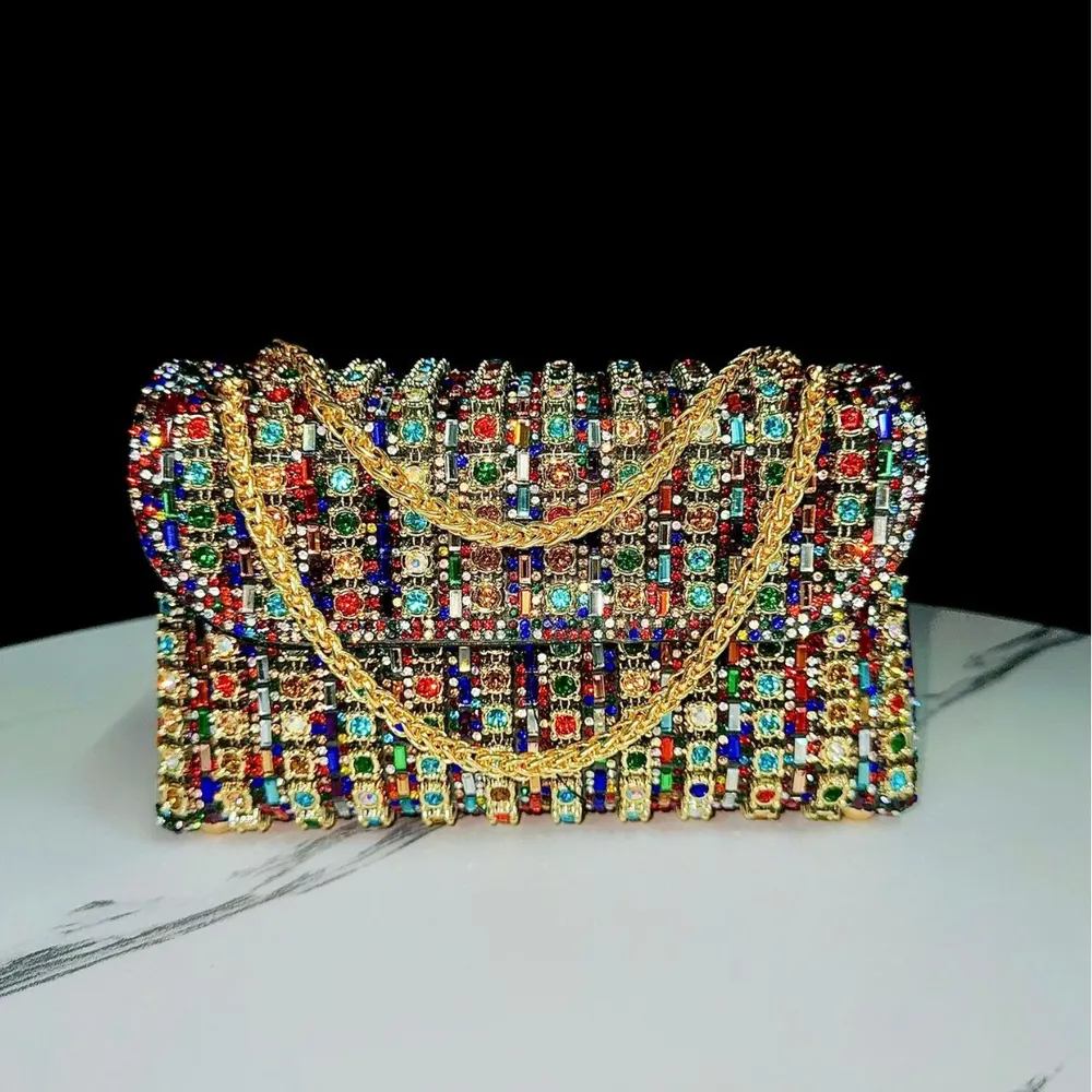Bolsa de mão toda em diamante, bolsa de ombro única, bolsa transversal para noite