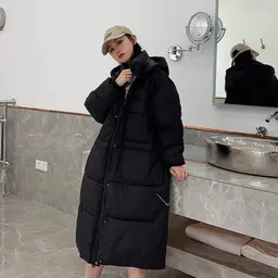 코튼 패딩 재킷 2023 신상 다운 코튼 재킷 여성용 동대문 한국 스타일 루즈핏 롱 기장 오버더니 무릎 빵빵 코튼 패딩 재킷
