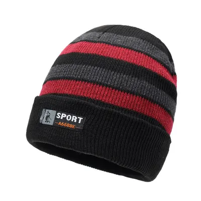 Chapéu novo de inverno, chapéu de frio, chapéu de tricô quente de inverno, chapéu de lã, chapéu masculino para atividades ao ar livre, chapéu de inverno listrado