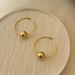 Pendientes de aro grandes de latón amarillo con baño de oro de 18 quilates, bola redonda, estilo hip hop exagerado personalizado, agujas de plata, aros para mujer