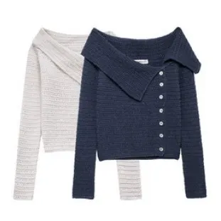 Roupa feminina transfronteiriça europeia e americana, estilo popular no AliExpress INS, tricot de manga comprida com design assimétrico e decote inclinado